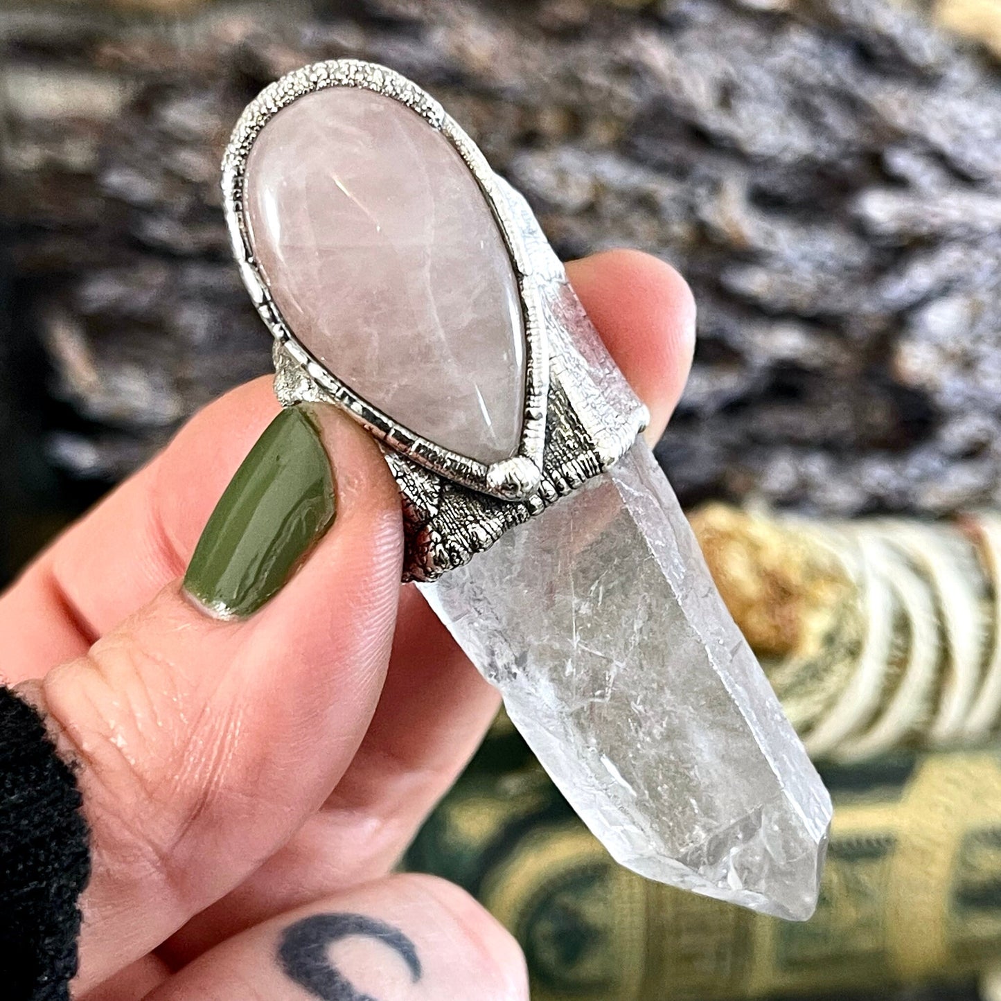 Big Crystal Necklace, Bohemian Jewelry, Crystal Jewelry, Crystal Necklaces, Etsy ID: 1655485574, FOXLARK- NECKLACES, Jewelry, Large Crystal, Large Raw Crystal, Necklaces, Quartz Jewelry, Raw crystal jewelry, raw crystal necklace, Raw Stone Necklace, Rose