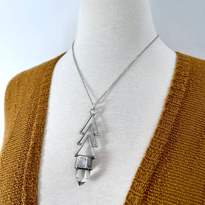 Crystal Necklace - Moss & Moon Collection - Clear Quartz Necklace set in Fine Silver / One of a Kind - by Foxlark / Witchy Goth Jewelry