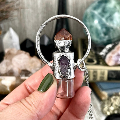 Raw Citrine and Amethyst Crystal Necklace / Silver Crystal Rollerball Necklace / Foxlark Collection - One of a Kind / Gothic Jewelry